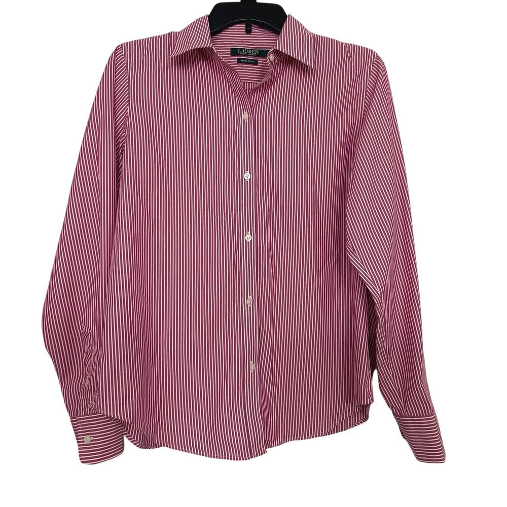 Lauren Ralph Lauren Pink White Stripe Non Iron Button Down Shirt M Preppy